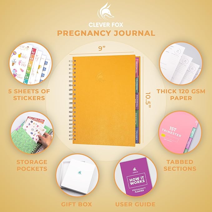Clever Fox Pregnancy Journal & Memory Book - Pregnancy Planner & Notebook for Expecting Moms – Baby Keepsake, First Time Moms Gift (Amber Yellow, 9" x 10.5")