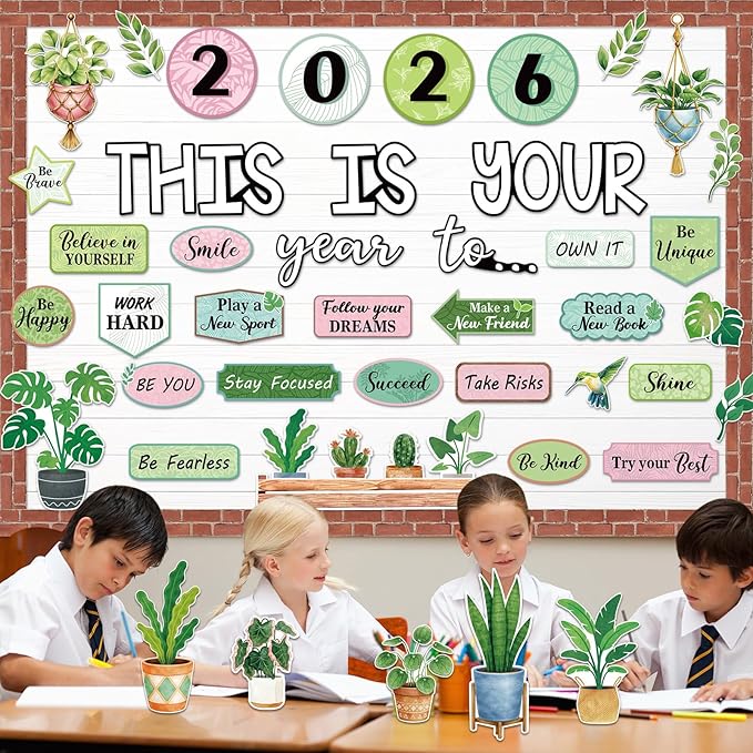 Eaasty Plant This is Your Year to Bulletin Board Set Potted Plant Leaf Cutouts Motivational Welcome Back to School Classroom Decor for School Office Chalkboard Door Wall Decor Supply