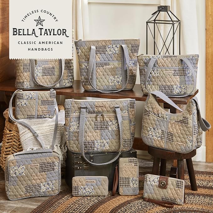 Bella Taylor Small Bible Cover for Women - Quilted Cotton Bible Case for 6 x 9 inch Books - Khaki Patchwork