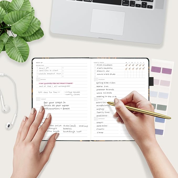 And Per Se Undated Weekly Planner 2026, A5 size Leather Hardcover Planner with Goals & Habit Tracker – ADHD Planner & Productivity Journal (Lunar Leaf)