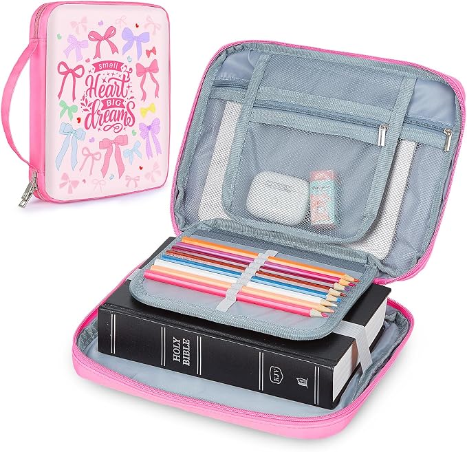 ICOSY Bible Cover Case for Women Girls Kids Bible Bag Case with Handle Kids Girls Bible Study Accessories Supplies