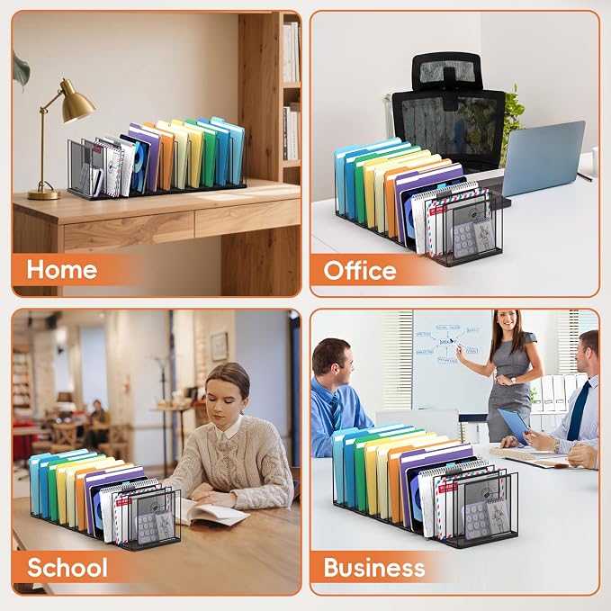 Desk File Organizer, 11 Section Vertical Metal File Organizer for Desk, Desktop File Organizer Stand, Paper Folder Organizer for Office Home Classroom Storage (Black, 11 Section)