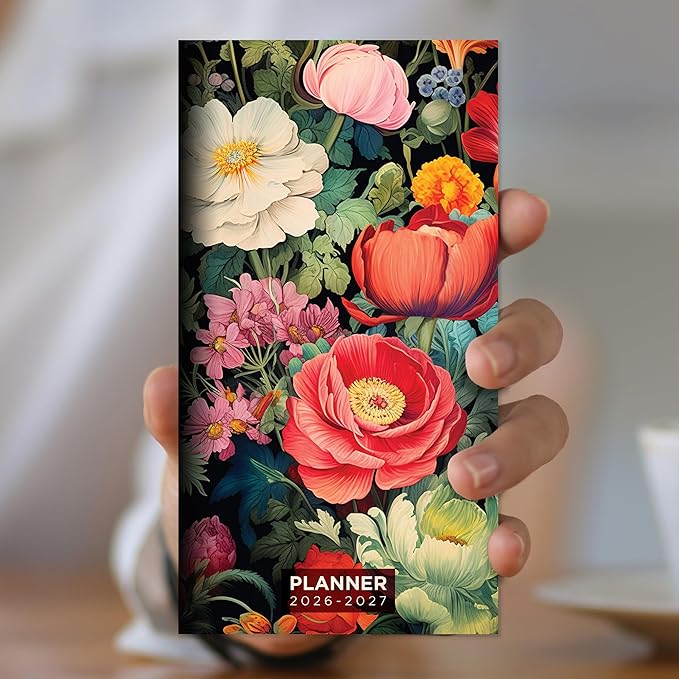 TF Publishing 2026-2027 Vintage Blooms Small Monthly Pocket Planner with 2 Page Large Calendar Grid and Lined Notes Section - 2 Year Pocket Calendar 2026-2027 Perfect for Purse - 3.5in x 6.5in