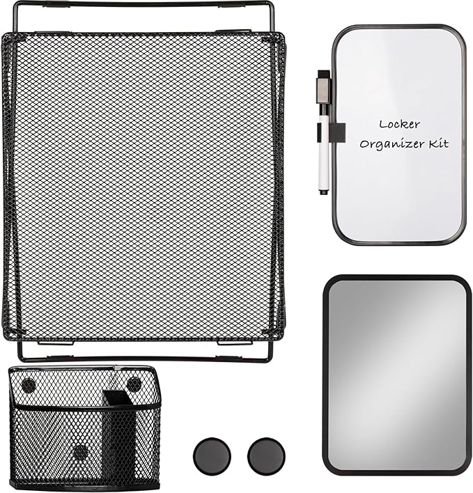 Svartur Black Locker Organizer Kit with Shelf, Shelf, Mirror, Pen Holder, Whiteboard, Back to School Essentials, 7-Piece Decoration Kit