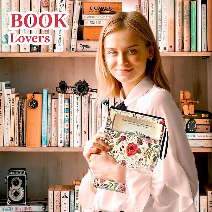 Slohif Book Sleeve Pouch Book Cover Protector with Zipper Cute Book Beau Booksleeve Small Large Retro Flowers Pouches for Paperback HardBook Cover Reading Accessories for Students Women Readers