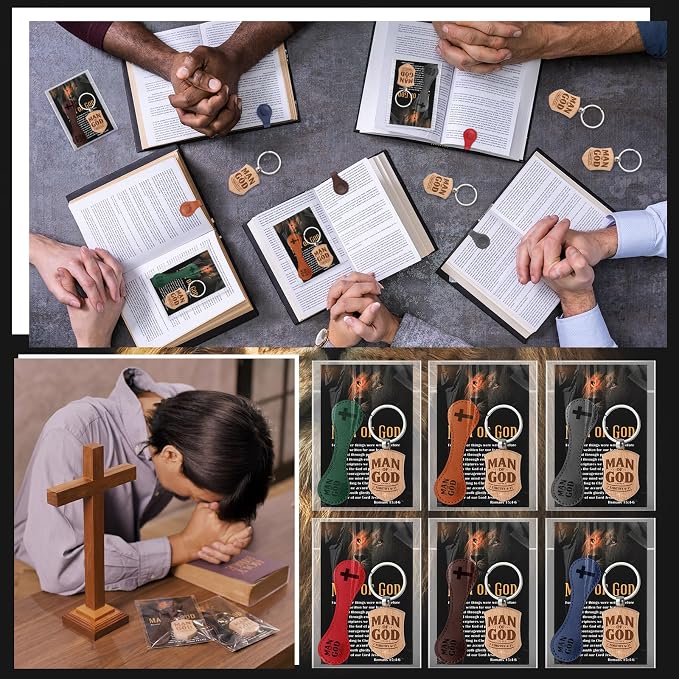 AmazingSpark 20 Sets Man of God Christian Gifts for Father's Day, Church Keychains Religious Magnetic Bookmarkers with Bible Verse Card Happy Father's Day Gifts for Father Priest Ministry (Modern)