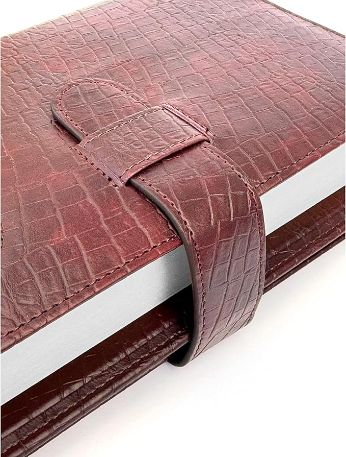 GALILEO® Double AA Big Book Cover & 12 Steps & 12 Traditions | PU Leather | Medallion Holder | AA Book Covers for Hardcover | AA Gift | Alcoholics Anonymous (Crocodile Leather/Brown)