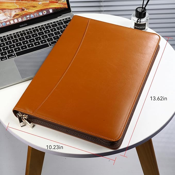 Pro PU Leather Padfolio - 10.1" Business Portfolio Organizer with Tablet & Phone Pocket, Zippered Document Holder, Card Slots & Writing Pad | Executive Gift for Professionals (Orange)
