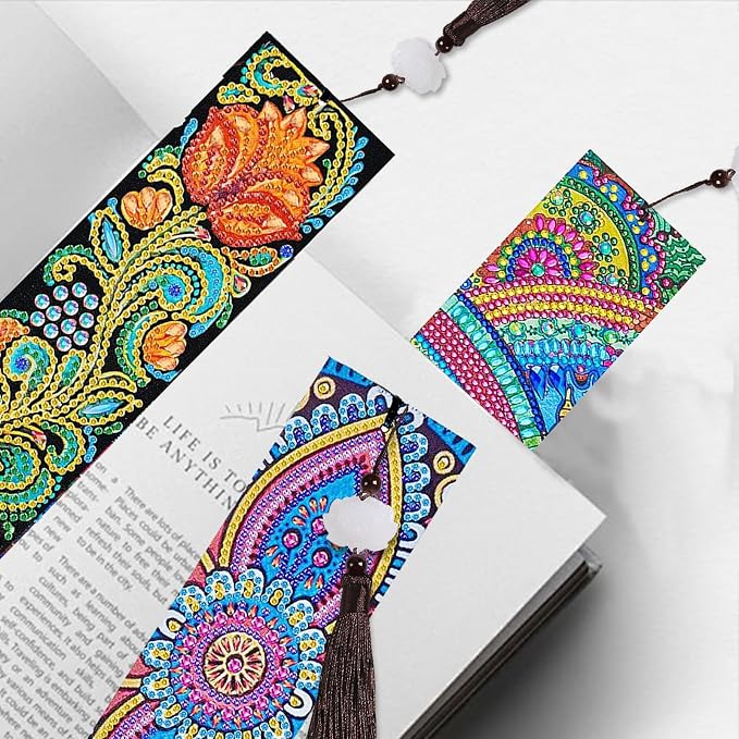 Tontut 3pcs Diamond Art Painting Kit Bookmarks, Shaped Flowers Exquisite General DIY Bookmarks, Lightweight and Durable, Suitable for Reading Lovers