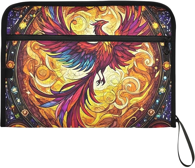 Expanding File Folder Phoenix Fire Wing Rainbow Glass Accordion File Organizer 13 Pockets Document Organizer with Zipper Labels A4 Letter Office Storage