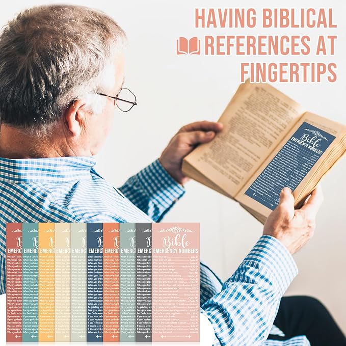 Motiskyy 100 Pcs Christian Fathers Day Bible Verse Emergency Numbers Bookmark Religious Church Gift 2.36 x 6'' Catholic Book of The Bible Card for Women Men Teacher Nurse Sunday School(Bright Morandi)