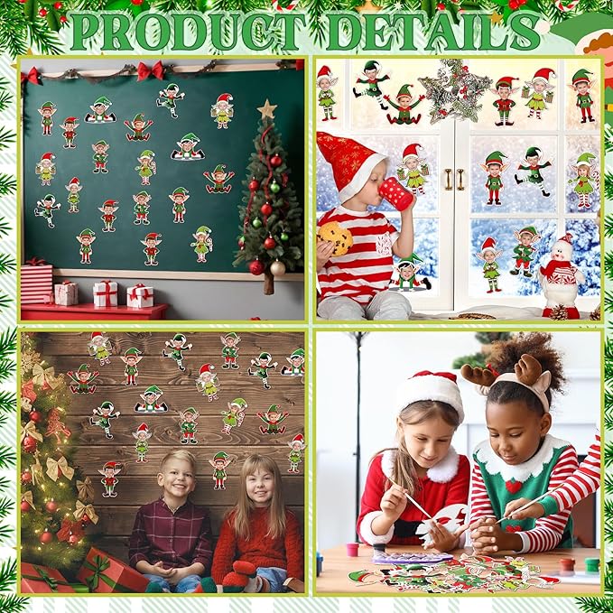 Gersoniel 72 Pcs Christmas Elf DIY Paper Cutouts Xmas Bulletin Board Decoration Christmas Cutouts Cartoon Decoration for Xmas Holiday Festival Party DIY Supplies Photo Crafts Home Decor