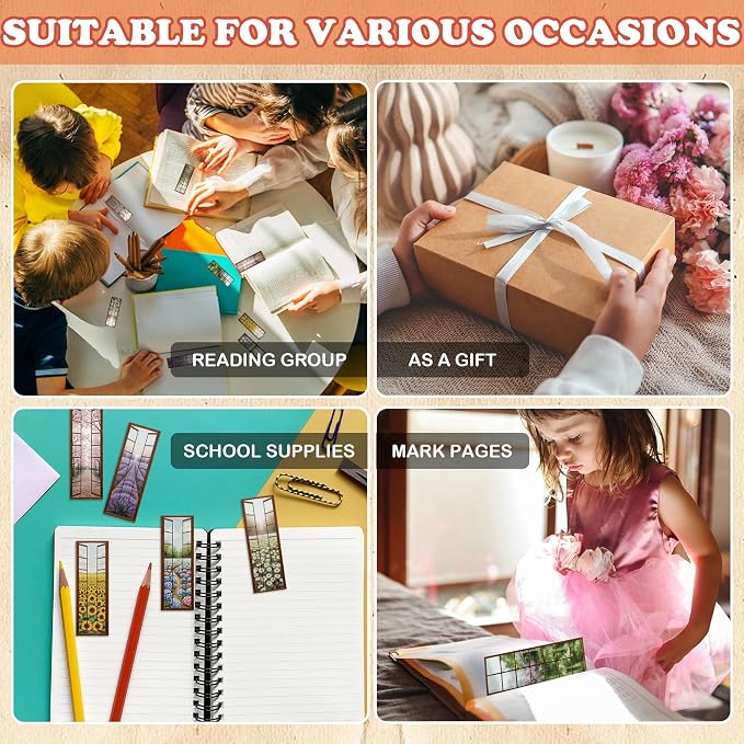 40 Pcs Window View Paper Bookmarks, Aesthetic Flower Reading Book Marks for Women Men, Vintage Scenery Bookmark Set Gifts for Book Lovers Teachers Students Office Workers