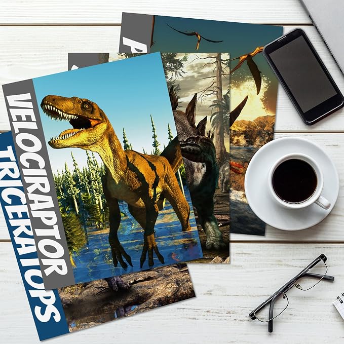 16PCS Dinosaur File Folders for Kids Pocket Folders for School Documents Folder Binder with 2 Pockets File Folders Decorative Office Products Letter Size
