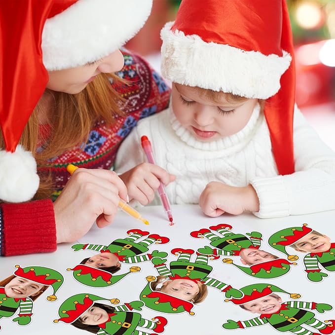 FYSUIMU 90 Pcs Christmas Elf DIY Cutouts Cut-Outs Xmas Cartoon Elf Paper Cutting with 150 Pcs Glue Points for Crafts Party Classroom Bulletin Board Photo