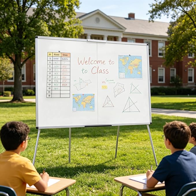 VIZ-PRO Magnetic Whiteboard Easel, 48 x 36 Inches, Portable Foldable Dry Erase Board Height Adjustable for School Office Home