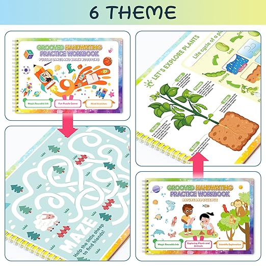 Magic Grooved Writing Practice Books, Grooved Handwriting Practice for Kids 3+, Preschool Learning Activities (6 Books with Pens)