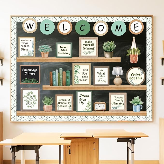 Welcome Back to School Bulletin Board Decorations, Eucalyptus Classroom Decor, Greenery Inspirational Affirmation Cutouts for Teacher Welcome Classroom School Supplies Door Wall Decor
