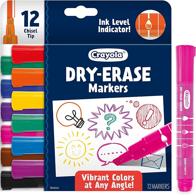 Crayola Take Note Dry Erase Markers for School (12ct) Teacher Classroom Supplies, Chisel Tip Whiteboard Markers, Spring Crafts, Low Odor