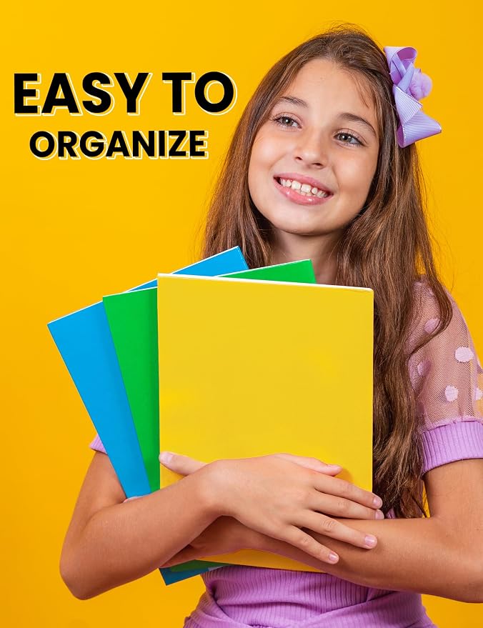 SUNEE Folders with Pockets 3 Hole Punched(50 Pack, Yellow), 2 Pocket Folders Fit Letter Size Paper, Paper File Folder for School Office Home Business