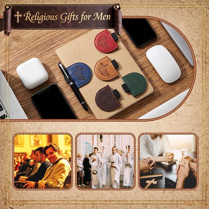 Epakh 16 Pcs Bulk Fathers Day Christian Gifts for Men Church Religious Man of God Leather Magnetic Bookmarks Pen Holder Religious Bible Verse Magnetic Bookmark Gifts for Men Book Lovers (Classic)