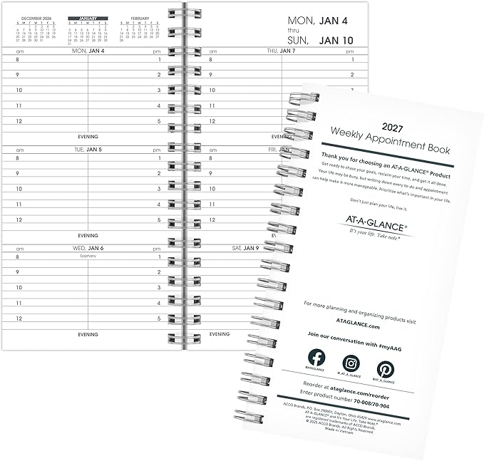 AT-A-GLANCE 2027 Weekly Appointment Book Planner Refill for 7000805, 3.25" x 6.25", Pocket Size (709041027)
