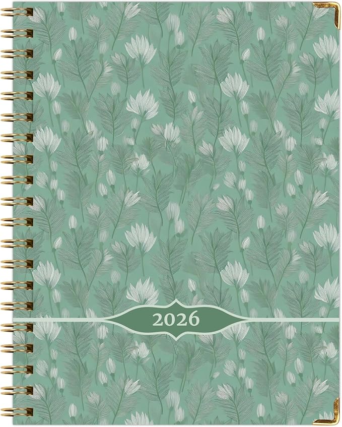 LARGE PRINT HARDCOVER 2026 Planner, 8.5"x11": 14 Months (November 2025 - December 2026), Daily Weekly Monthly Planner, Yearly Agenda, Bookmark, Pocket Folder and Sticky Note Set (Whispering Meadow)