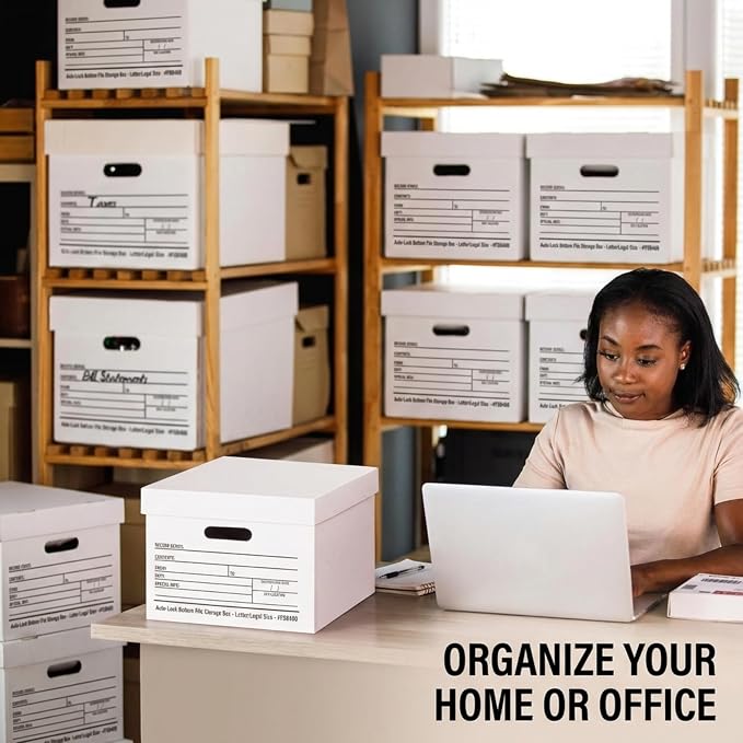 BOX USA Boxes with Lids and Handles (36-Pack) - File Storage Boxes for Office Supplies, Book Storage, Moving, and Packaging, Fits Letter and Legal Paper, Removable Lid