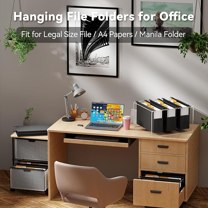 Ansook Legal Size Hanging File Folders Extra Capacity, Heavy Duty 3" Expandable Legal File Folder Hanging,6 Pack Plastic File Cabinet Folders for File Frmae/Box, Office School Hanging File Organizer
