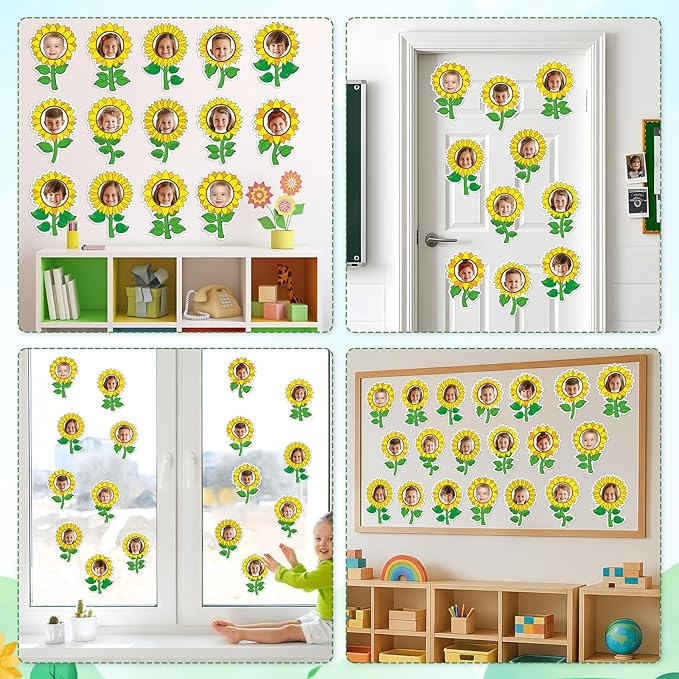 60pcs Sunflower Theme DIY Cutouts Sunflower Bulletin Board Decoration Set Bright Sunflowers Paper Cut-Outs Classroom Decor for Boy Girl Classroom DIY Photo Craft Kindergarten School Wall Door Supplies