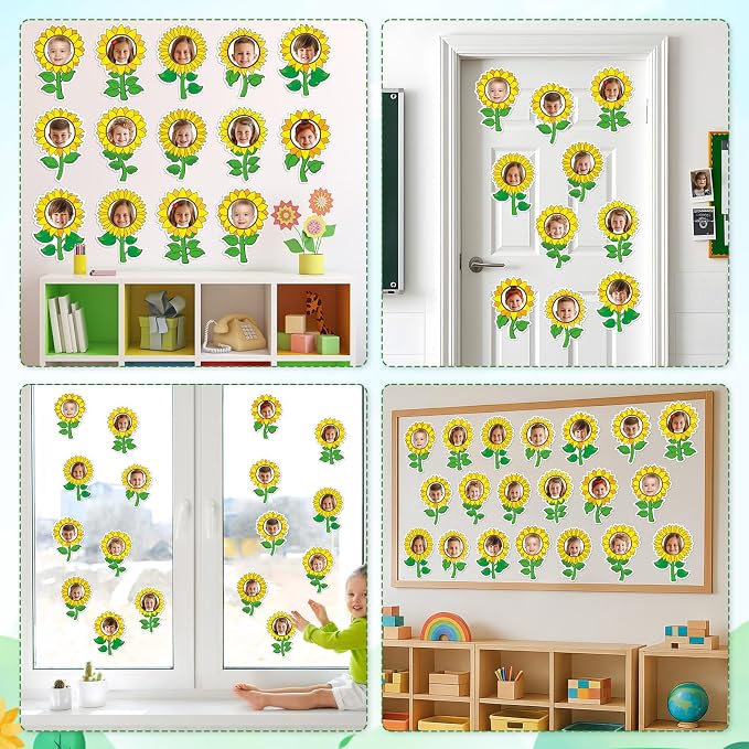 60pcs Sunflower Theme DIY Cutouts Sunflower Bulletin Board Decoration Set Bright Sunflowers Paper Cut-Outs Classroom Decor for Boy Girl Classroom DIY Photo Craft Kindergarten School Wall Door Supplies