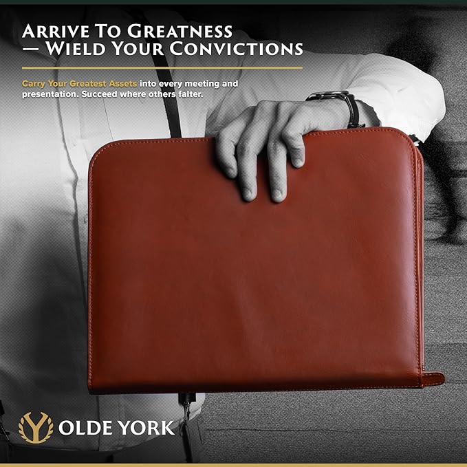 OLDE YORK Leather Padfolio — Leather Binder Portfolio for Men, Padfolio for Men & Women — 100% Authentic Top-Grain Leather (Light Brown)