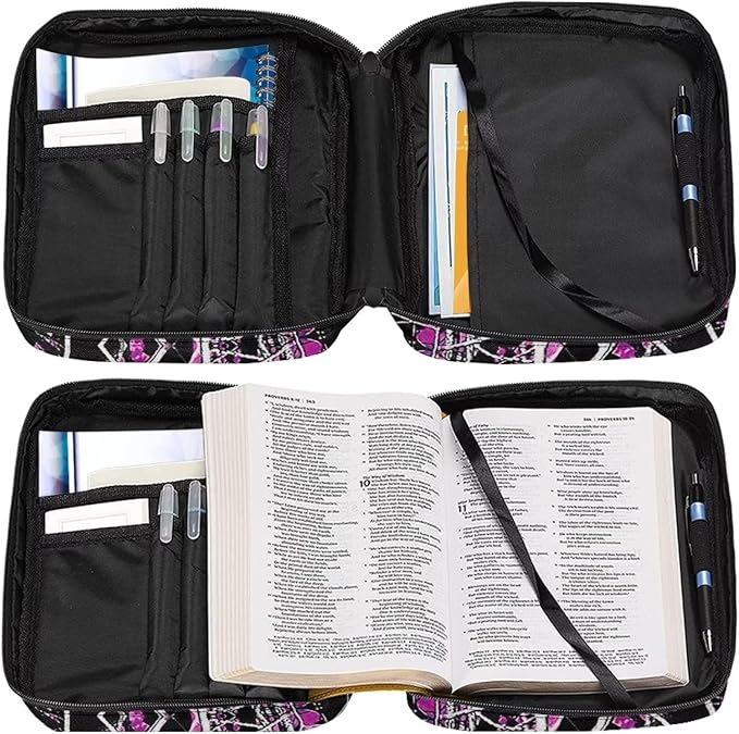 Suobstales Forest Camouflage Bible Cover Bible Case for Women Girls Pink Hunting Camo Carrying Book Cover Church Bag Bible Protective Bag with Handle and Zippered Pocket