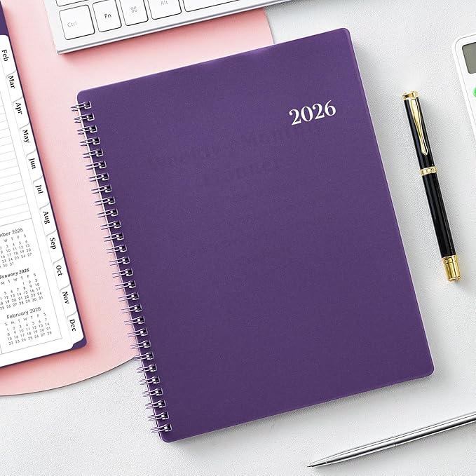 Planner 2026 - Weekly & Monthly 2026 Planner with Printed Tabs, Jan. 2026 - Dec. 2026, 8" x 10", Flexible Cover, Twin-Wire Binding, Premium Paper, Perfect Oganizer - Purple