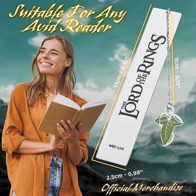 The Lord of the Rings Metal Bookmarks with Gift Box, Stainless Steel Book Marker for Adults Teens Kids (Silver with Leaf)