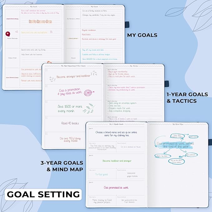 GoGirl Planner PRO Schedule - Undated Planner with Hourly Time Slots, Monthly, Weekly & Daily Organizer, Appointment Book for time Management, 7"x10" Hardcover, Lasts 1 Year - Blue