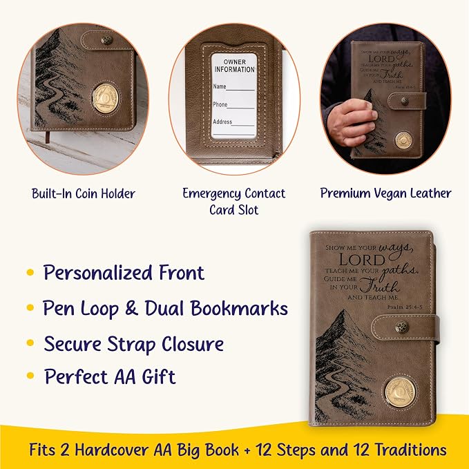 Custom Design AA Big Book & 12 Steps and 12 Traditions Book Set Cover, Alcoholics Anonymous Gifts, Fits 2 Hardcover AA Books, AA Coin Holder