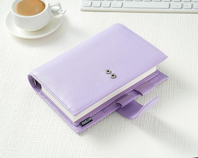 Moterm Personal Luxe Rings Planner - Genuine Leather Binder Organizer (30mm Ring, Pebbled-Lavender)