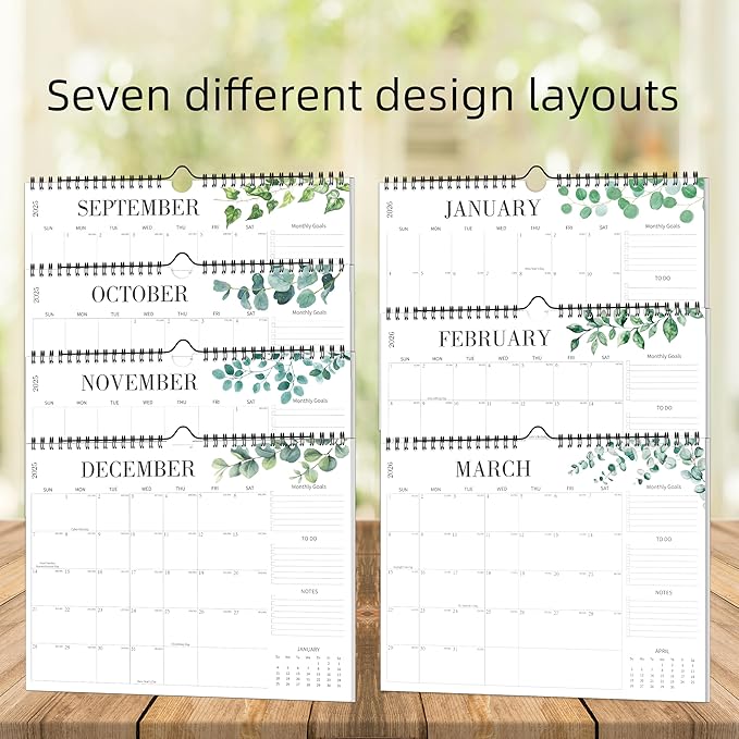 Aesthetic Wall Calendar 2026, 16 Monthly Horizontal Calendar September 2025 to December 2026, 14.5" x 11.5" Modern Wall Hanging Calendar for School, Home, Office for Monthly Organizing & Planning