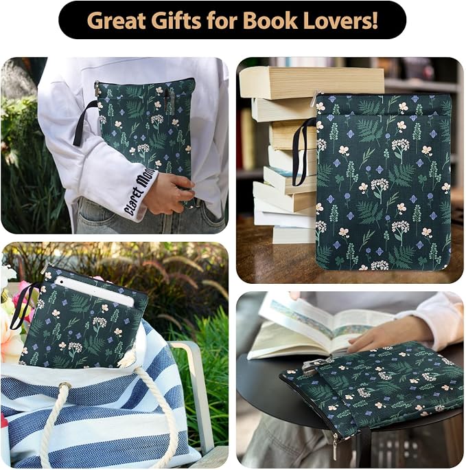 Hydrangea Pattern Book Lovers Gifts Book Sleeve for Women Daughter Sisters Grandma Mom Wife Readers Librarian with Zipper & Front Pocket Waterproof BookCover Case Book Club Gifts Book Accessories