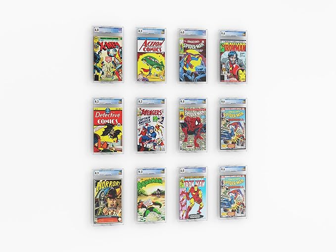 Hello LLamas SlabGrabs XL 24-Piece Comic Book Wall Mount Set (Holds 12 Slabs), 2026 Ready for Thicker CGC Cases, Heavy Duty Clear Floating Display – Comics/Slabs Not Included