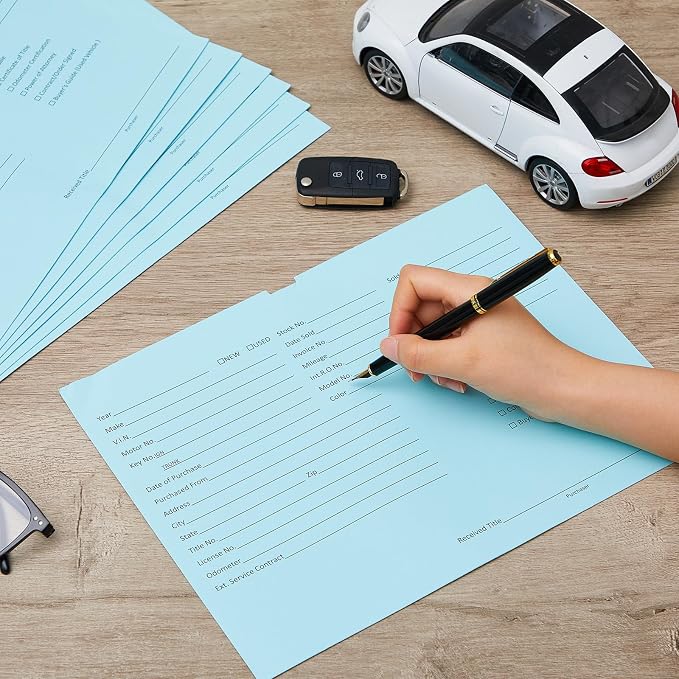 Watersay 30 Pcs 9 x 12 in Vehicle Dealer Jackets for Car Sales 32lb Colored Printed Deal Envelopes Dealership Supplies File Jackets Automotive Folders for Car Dealerships (Classic,Baby Blue)