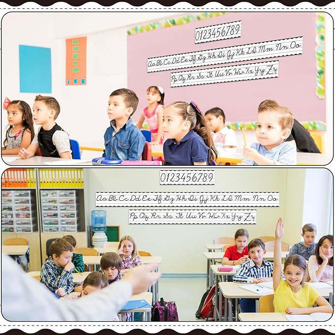Set of 9 Cursive Writing Bulletin Board Cursive Alphabet Wall Strip for Teacher Supplies, Classroom Teaching Tool, Homeschooling, Kids Education (Classic Black)
