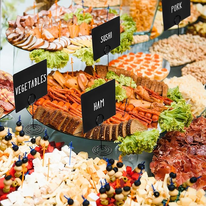 Mini Chalkboard Sign with 8. 7 Inch Metal Stand, 4" x 3" Small Chalkboard Label and 2 Marker Pens, Food Sign Buffet Rectangle Blackboard Message Board Tabletop Label for Wedding Party(48 Pcs)
