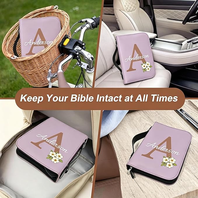 Personalized Bible Cover Custom Leather Bible Case with Handle Bible Study Accessories Supplies Christian Gifts (Initial)