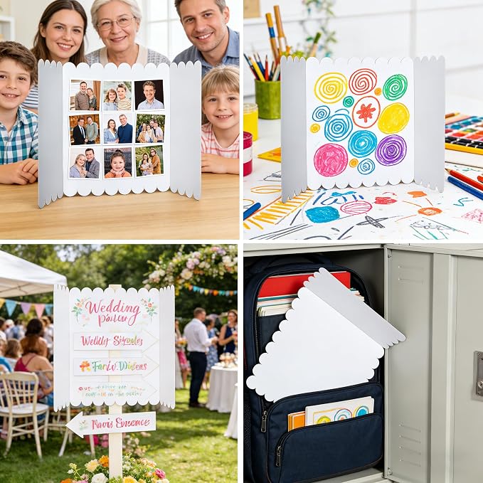 7 Pack Trifold Display Board (24"x15"), White Corrugated Poster Board for School Projects, Science Fairs, Presentations