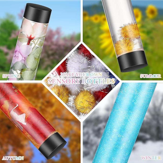 Arrowbash 6 Pcs Sensory Bottles Kits for Toddlers 1-3 Kids 400 ml Plastic Calming Bottles Empty with Lid Calm Down Jar Kit Filler Glitters Sequins Weather Containers for Relieving Anxiety Disturbed