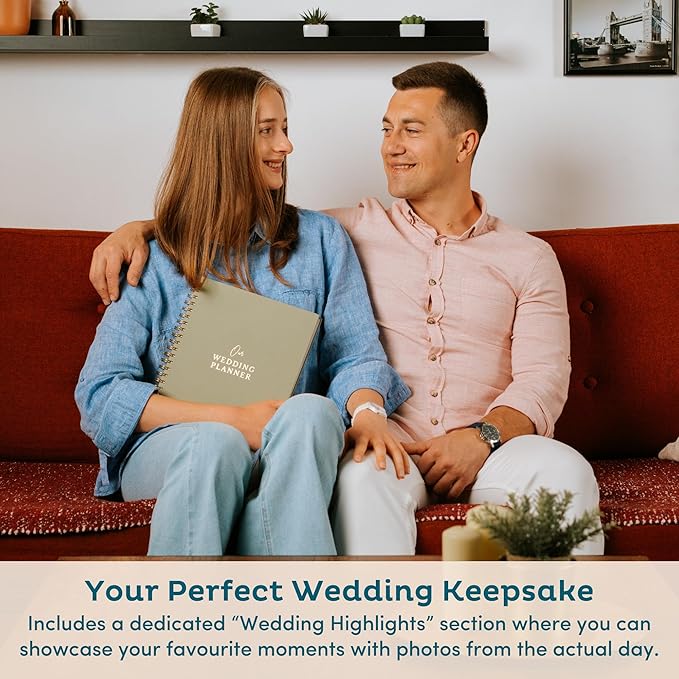 Timeless Premium Linen Wedding Planner Book and Organizer – Wedding Planning Book, Comprehensive Keepsake & Countdown Binder, Perfect Engagement Gift for Women, 11" x 9" (Sage)