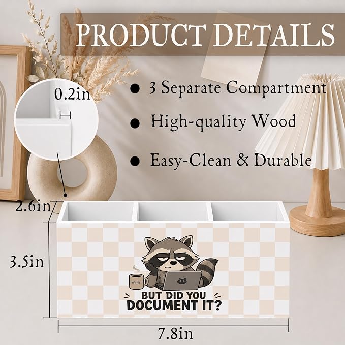 Funny Raccoon Pen Pencil Holder for Desk, Human Resource HR Gifts, Raccoon Gifts, But Did You Document It Checkered Wooden Pencil Holder Organizer Desk Accessories Decor for Home Office