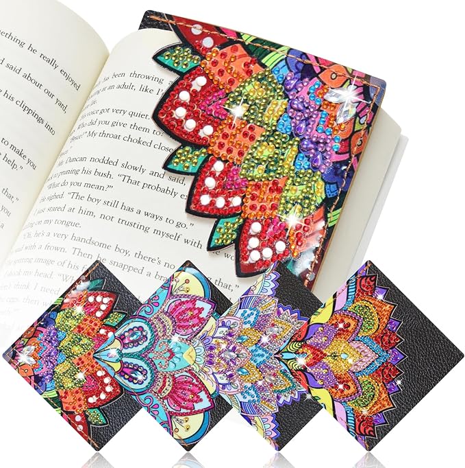 4 Pieces Diamond Art Painting Bookmarks 5D Diamond Art Bookmarks for Book Lovers DIY Mandala Triangle Making Corner Bookmark for Home Office School Class Project